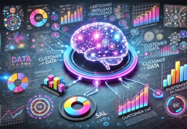 DALL·E 2024-11-26 04.08.29 - A conceptual digital illustration depicting artificial intelligence interacting with sales-related elements. The centerpiece is a glowing digital brai